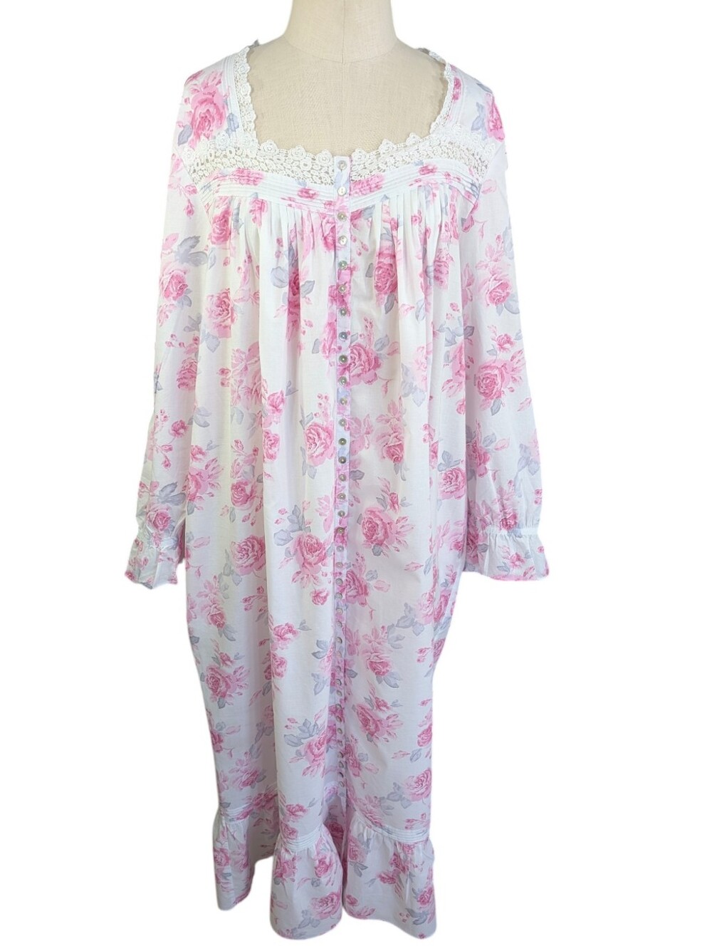 EILEEN WEST Cotton Floral Lace-Trim Button Front Traditional  Nightgown. XL - Picture 2 of 16